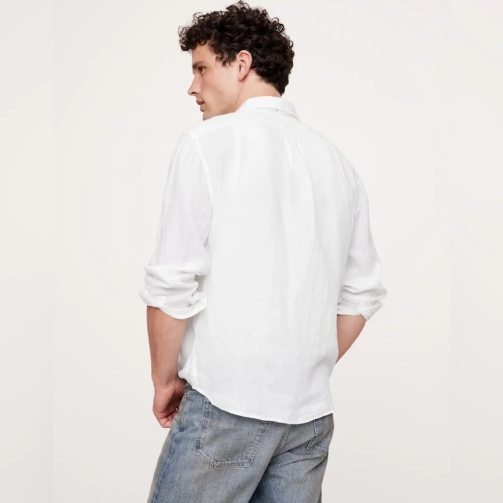 NWT Banana Republic Standard Fit Black Linen Shirt Size  XL (#762184)